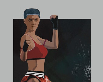 Muay Thai Wall Art – Female Fighter Poster – Teen Girl Bedroom Decor – Abstract Combat Sports Print – Unframed Athlete Artwork – v01
