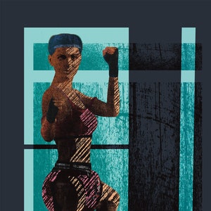 Muay Thai Wall Art – Female Fighter Poster – Teen Girl Bedroom Decor – Abstract Combat Sports Print – Unframed Athlete Artwork – v02
