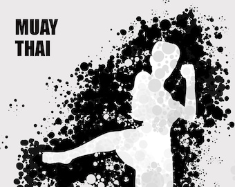 Muay Thai Wall Art – Female Fighter Poster – Teen Girl Bedroom Decor – Abstract Combat Sports Print – Unframed Athlete Artwork – v08