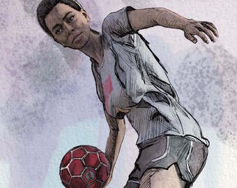 Plakat ścienny z piłkarzem – Abstrakcyjny plakat sportowy – Dekoracja do pokoju nastolatki – Dynamiczna grafika z atletką – Bez ramki – v09