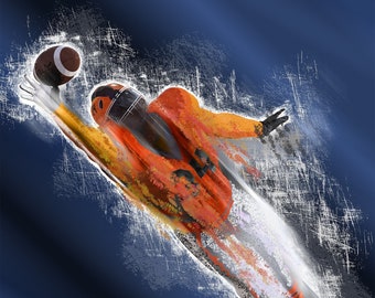 Football Wall Art – Male Athlete Poster – Teen Boy Bedroom Decor – Wide Receiver Action Print – Unframed Sports Artwork  - v09