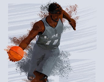 Basketball Wall Art – Male Athlete Poster – Teen Boy Bedroom Decor – Action Energetic Print – Unframed Sports Artwork – v03