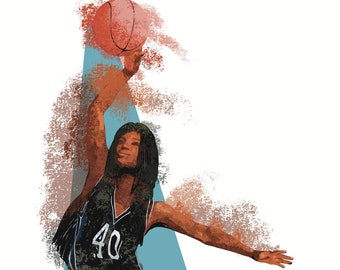 Basketball Wall Art – Female Athlete Poster – Teen Girl Bedroom Decor – Action Energetic Print – Unframed Sports Artwork – v03