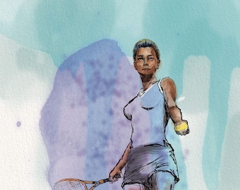 Plakat z motywem tenisa – Plakat z sportsmenką – Dekoracja do pokoju nastolatki – Abstrakcyjny wydruk z akcją tenisową – Nieoprawione dzieło sztuki sportowej – v14