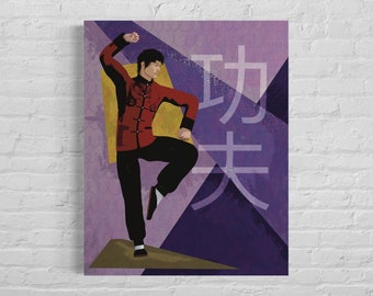 Kung Fu Wall Art – Male Martial Arts Poster – Teen Boy Bedroom Decor – Abstract Action Print – Unframed Warrior Artwork – v02