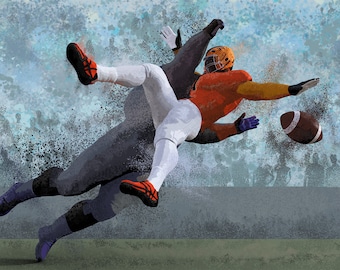 Football Wall Art – Male Athlete Poster – Teen Boy Bedroom Decor – Wide Receiver Action Print – Unframed Sports Artwork  - v13