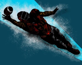 Football Wall Art – Male Athlete Poster – Teen Boy Bedroom Decor – Wide Receiver Action Print – Unframed Sports Artwork  - v11