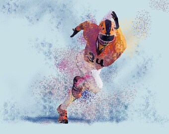 Plakat z motywem futbolu amerykańskiego – Plakat z męskim sportowcem – Dekoracja do pokoju nastolatka – Plakat z szerokim odbiornikiem – Nieoprawione dzieło sztuki sportowej – v03