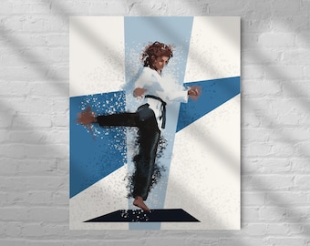 Arte mural de karate – Póster de artista marcial femenina – Decoración para dormitorio de adolescente – Impresión deportiva abstracta – Arte de atleta sin marco – v03