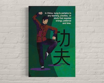 Kung Fu Wall Art – Male Martial Arts Poster – Teen Boy Bedroom Decor – Abstract Action Print – Unframed Warrior Artwork – v01