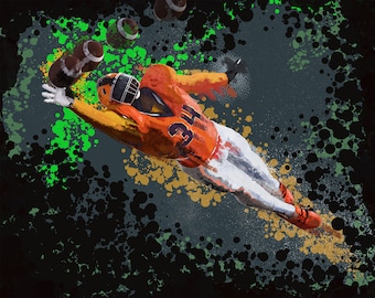 Football Wall Art – Male Athlete Poster – Teen Boy Bedroom Decor – WIde Receiver Action Print – Unframed Sports Artwork  - v10