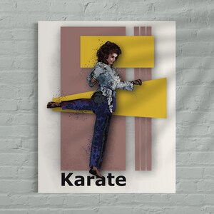 Karate Wall Art – Female Martial Artist Poster – Teen Girl Bedroom Decor – Abstract Sports Print – Unframed Athlete Art – v04
