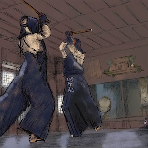 Kendo Wall Art – Female Martial Artist Poster – Teen Girl Bedroom Decor – Abstract Kendo Print – Unframed Action Artwork – v02
