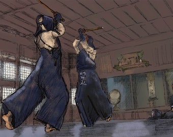 Kendo Wall Art – Female Martial Artist Poster – Teen Girl Bedroom Decor – Abstract Kendo Print – Unframed Action Artwork – v02