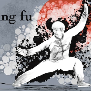Kung Fu Wall Art – Male Martial Arts Poster – Teen Boy Bedroom Decor – Abstract Action Print – Unframed Warrior Artwork – v09