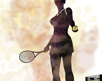 Plakat z motywem tenisa – Plakat z sportsmenką – Dekoracja do pokoju nastolatki – Abstrakcyjny wydruk z akcją tenisową – Nieoprawione dzieło sztuki sportowej – v15