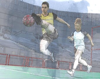 Plakat z piłkarzem – Abstrakcyjny plakat sportowy – Dekoracja do pokoju nastolatki – Dynamiczny wydruk z atletką – Bez ramki – v11