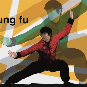 Kung Fu Wall Art – Male Martial Arts Poster – Teen Boy Bedroom Decor – Abstract Action Print – Unframed Warrior Artwork – v08