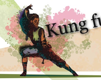 Kung Fu Wall Art – Female Martial Arts Poster – Teen Girl Bedroom Decor – Abstract Sports Print – Unframed Dynamic Artwork – v03