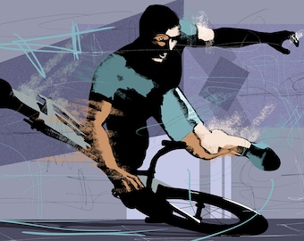 Arte murale con ciclista – Poster con ciclista maschio – Decorazione per camera da letto per ragazzi adolescenti – Stampa sportiva astratta – Opera d'arte di atleta senza cornice – v05