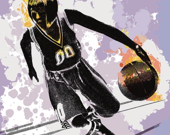 Basketball Wall Art – Female Athlete Poster – Teen Girl Bedroom Decor – Action Energetic Print – Unframed Sports Artwork – v07