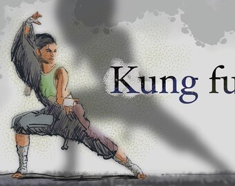 Kung Fu Wall Art – Female Martial Arts Poster – Teen Girl Bedroom Decor – Abstract Sports Print – Unframed Dynamic Artwork – v04