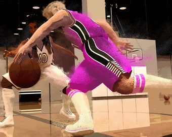 Basketball Wall Art – Female Athlete Poster – Teen Girl Bedroom Decor – Action Energetic Print – Unframed Sports Artwork – v10