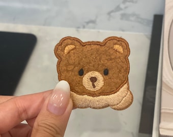 Dark Brown Bear with Scarf Embroidery Patch - Iron On