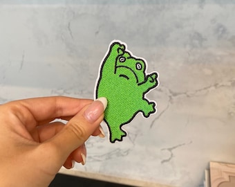 Toppa ricamata con rana divertente - da stirare, da cucire, da meme