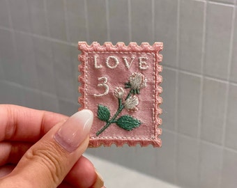 Vintage Love Postage Stamp Embroidery Patch - Iron On, Sew On