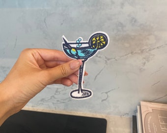 Martini Cocktail Embroidery Patch - Iron On, Sew On