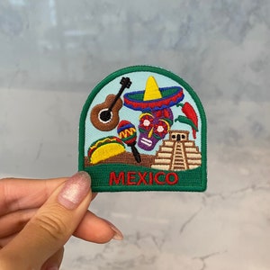 Mexico Travel Embroidery Patch - Iron On, Sew On, Cancun, Mexico City, Tulum, Oaxaca, Los Cobos, Puerto Vallarta
