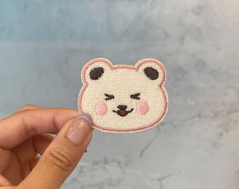 Squinty Happy Bear Embroidery Patch - Iron On, Sew On, Cute Patch, Kawaii Patch, Teddy Bear Patch, Animal Patch