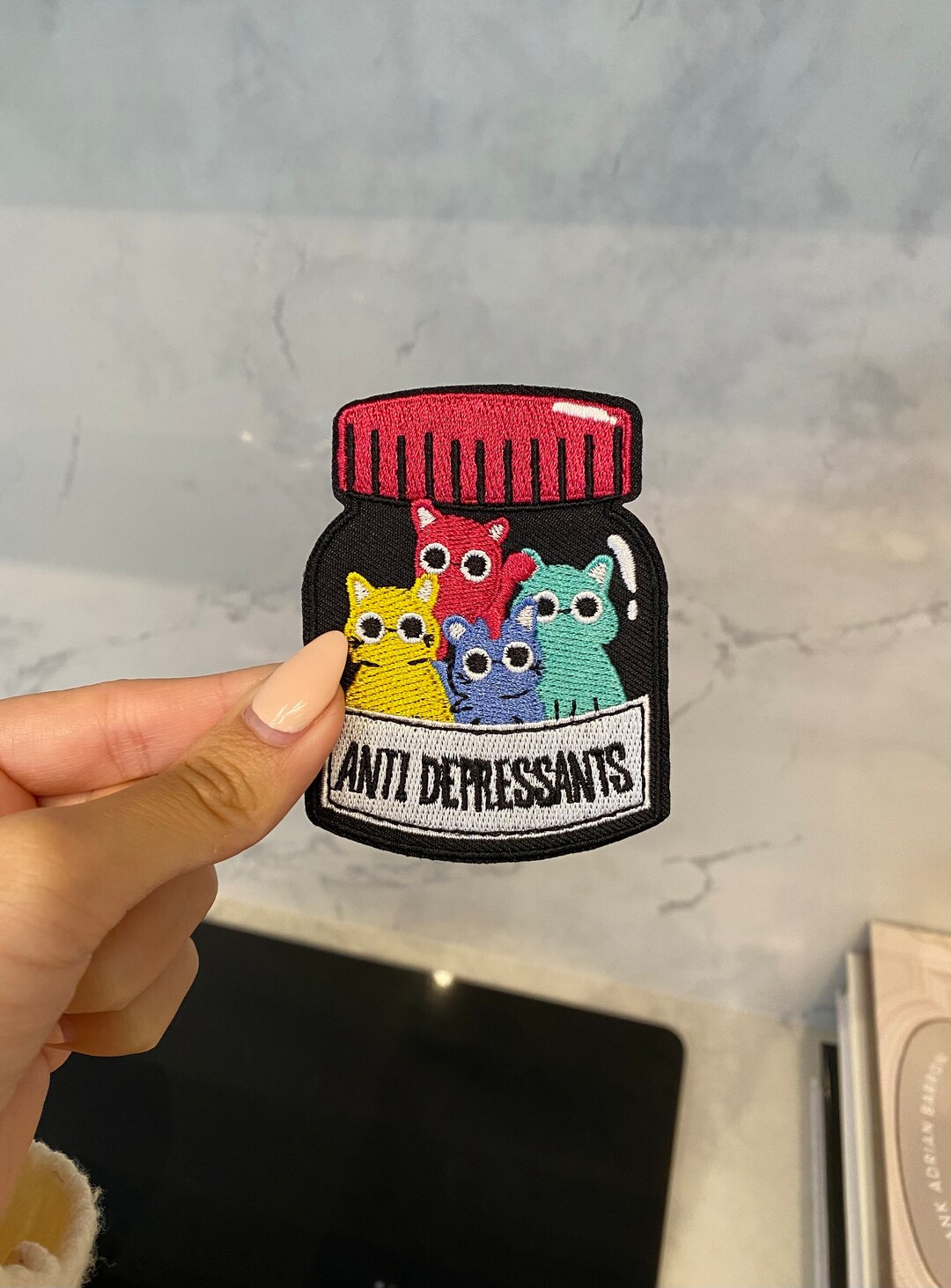 Anti-Depressant Cat Iron On Patch - Cute Mental Health Embroidery Patch For Clothing