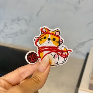 Cat with Yarn Embroidery Patch - Iron On