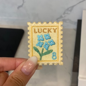 Gelb Glück Vintage Stempel Stickerei Patch - Aufnäher zum Aufkleben