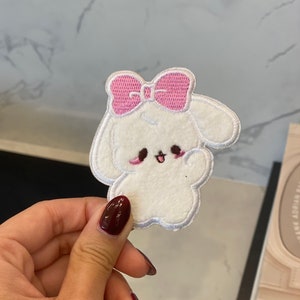 Bunny with Pink Bow Embroidery Patch - Iron On, Sew On, Rabbit Patch, Kawaii Patches, Easter Patch