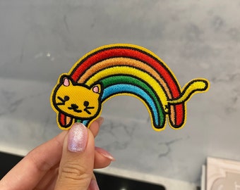 Long Rainbow Cat Embroidery Patch - Iron On, Sew On, Pride Patch