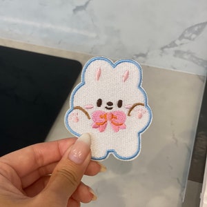 Bunny/Rabbit with Pink Bow Embroidery Patch - Iron On