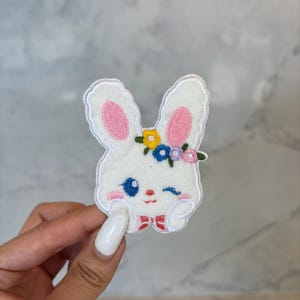 Cute Fuzzy Kawaii Bunny Embroidery Patch - Iron On, Sew On, Animal Patch, Rabbit Patch