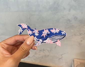 Blue Whale Embroidery Patch - Iron On, Sew On