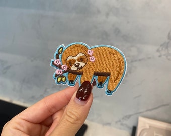 Sloth Hanging from Branch Embroidery Patch - Iron On, Sew on