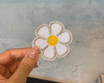 Grey Flower Embroidery Patch - Iron On, Sew On, Floral Patch, Girly Patch