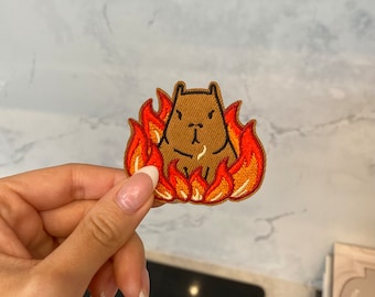 Capybara Hell Fire Embroidery Patch - Iron On, Sew On, Funny Patches, Meme Patch, Animal Patch