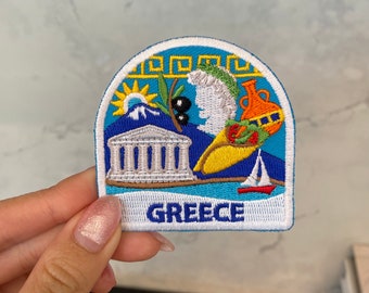 Greece Travel Embroidery Patch - Iron On, Sew On, Mykonos Patch, Santorini Patch, Athens Patch, Milos Patch, Ios Patch, Crete Patch, Naxos