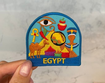 Parche bordado de viaje a Egipto: termoadhesivo, cosible, de Oriente Medio, de El Cairo, de Luxor, de Asuán y de una gran ciudad.