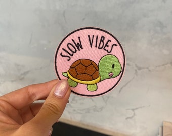 Slow Turtle Vibes Embroidery Patch - Iron On, Sew On