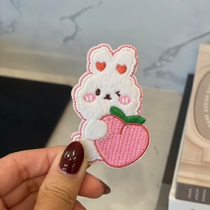 Bunny with Peach Embroidery Patch - Iron On