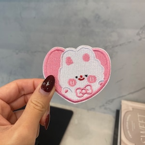 Bunny/Rabbit in Pink Heart Embroidery Patch - Iron On, Sew On