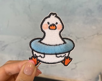 Duck in Floatie Embroidery Patch - Iron On, Sew On, Animal Patch, Kawaii Patch